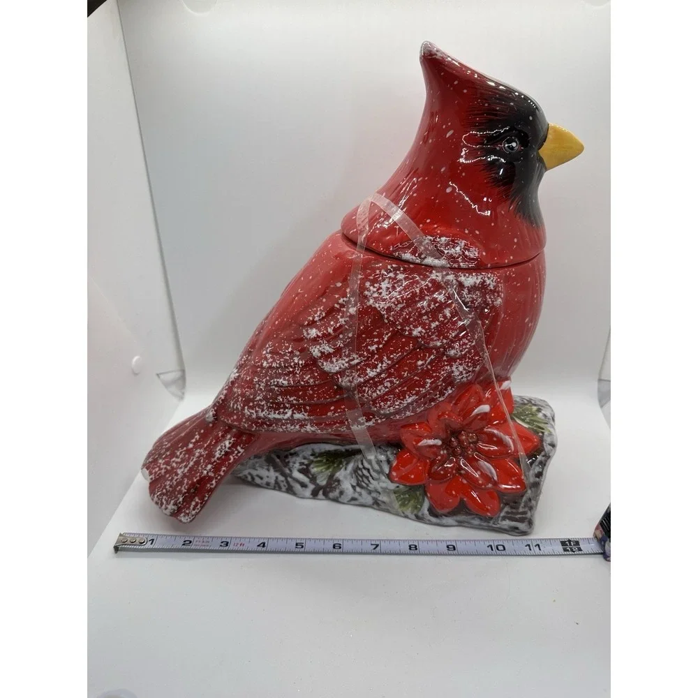 Large Cardinal Cookie Jar Ceramic Winter Holiday Decor Global Design Connections